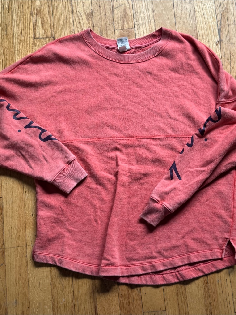 PINK Victoria's Secret Coral Crewneck Sweatshirt with Script Sleeve